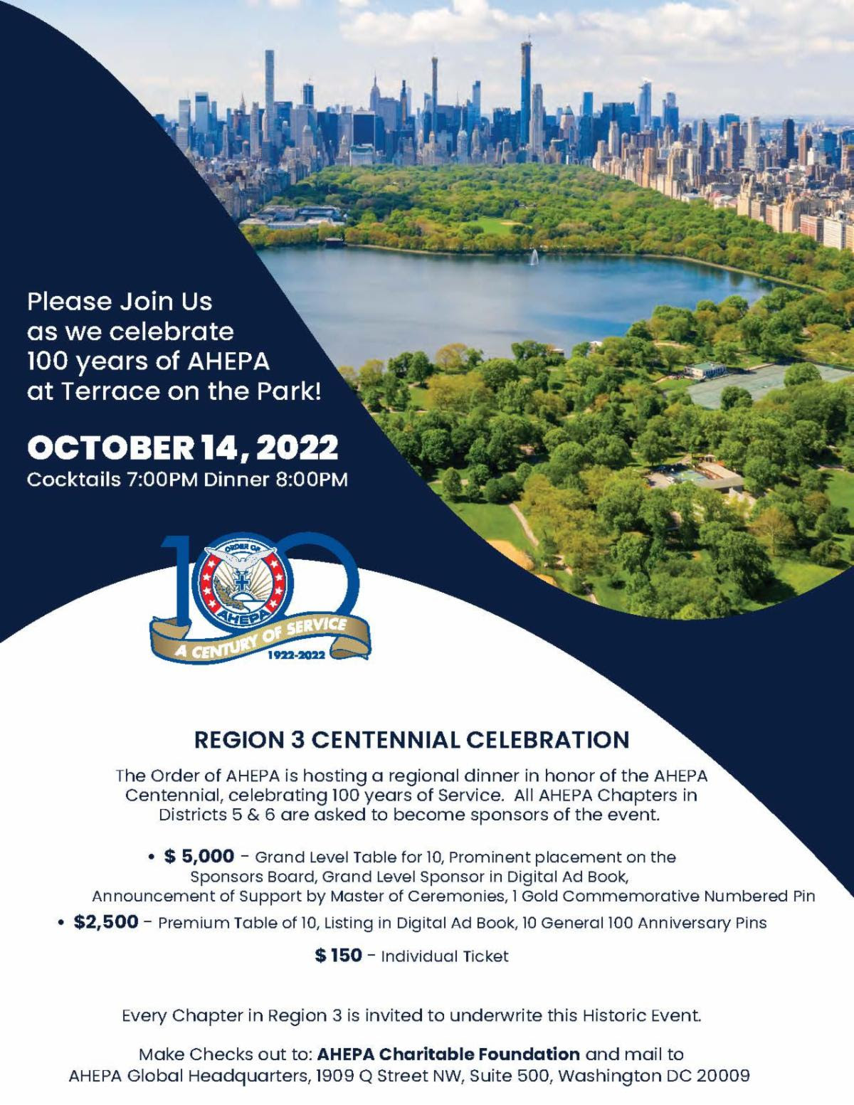AHEPA Headquarters Invites You to the Region 3 100th Anniversary Banquet