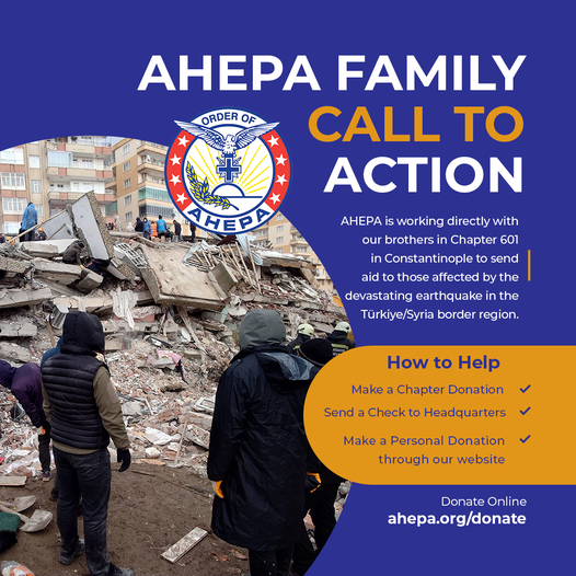 AHEPA Family call to action for earthquake relief in Turkey/Syria border region